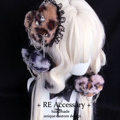 豹纹日系GAL姬系韩系女团亚文化涩谷虎斑发夹发饰毛绒爱心边夹