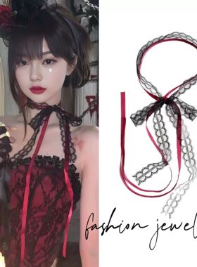 辣妹暗黑风蕾丝蝴蝶结cosplay绑带丝巾颈带颈链复古高级感项链女