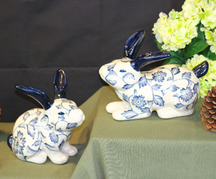 意大利式蓝彩青花动物桌面摆件新中式家居饰品客厅玄关祝福送礼品