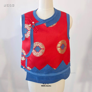 蒙古风马甲儿童成人亲子装圆领马夹红色传统服饰无袖背心民族服装