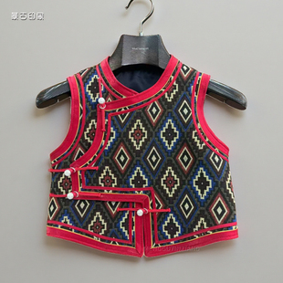 儿童民族风马甲短款男女童马夹手工蒙古族生活装传统马甲新中式