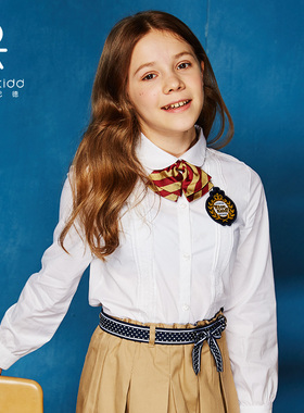 伊顿纪德校服春秋款学生长袖衬衫女童翻领圆领白色衬衣09C201