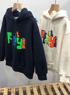 木瓜汁冬新款儿童一体绒连帽卫衣韩版男女童加绒套头衫56176