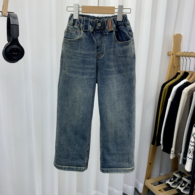 牛哆哆童装冬季新款儿童直筒牛仔裤薄绒百搭男女童长裤95390