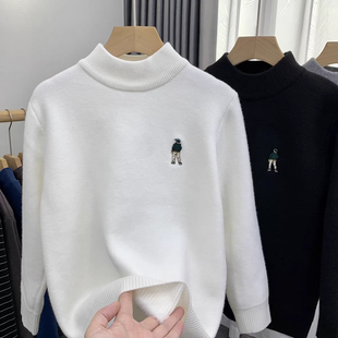 卡芙恰恰24冬季新款针织打底衫男女童半高领一体绒毛衣卡通潮820