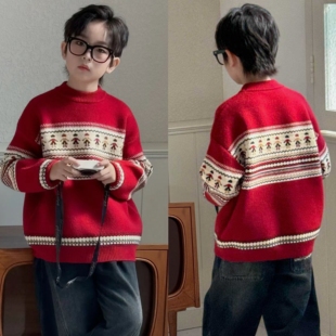 卡芙恰恰儿童毛线衣2025冬装新款男女童套头衫加厚毛衣百搭5805