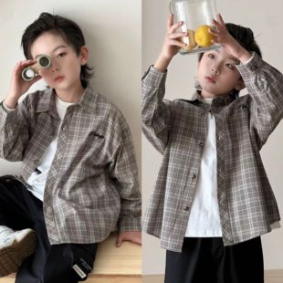 卡芙恰恰童装2025春季新款男女童洋气格子衬衫中大童上衣潮5602
