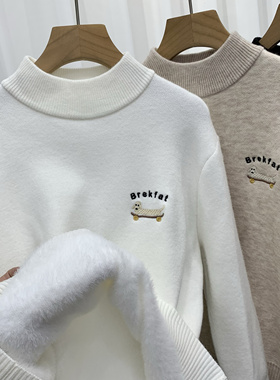 卡芙恰恰24冬季新款针织打底衫男女童半高领一体绒毛衣卡通潮6821