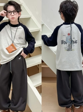 牛哆哆童装2025冬款男女童插肩袖德绒打底衫圆领暖身T内搭29080