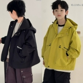 中大童连帽外套882 百搭拉链衫 大E小e童装 2025秋冲锋衣男女童韩版