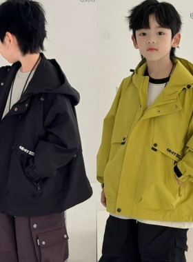 大E小e童装2025秋冲锋衣男女童韩版百搭拉链衫中大童连帽外套882