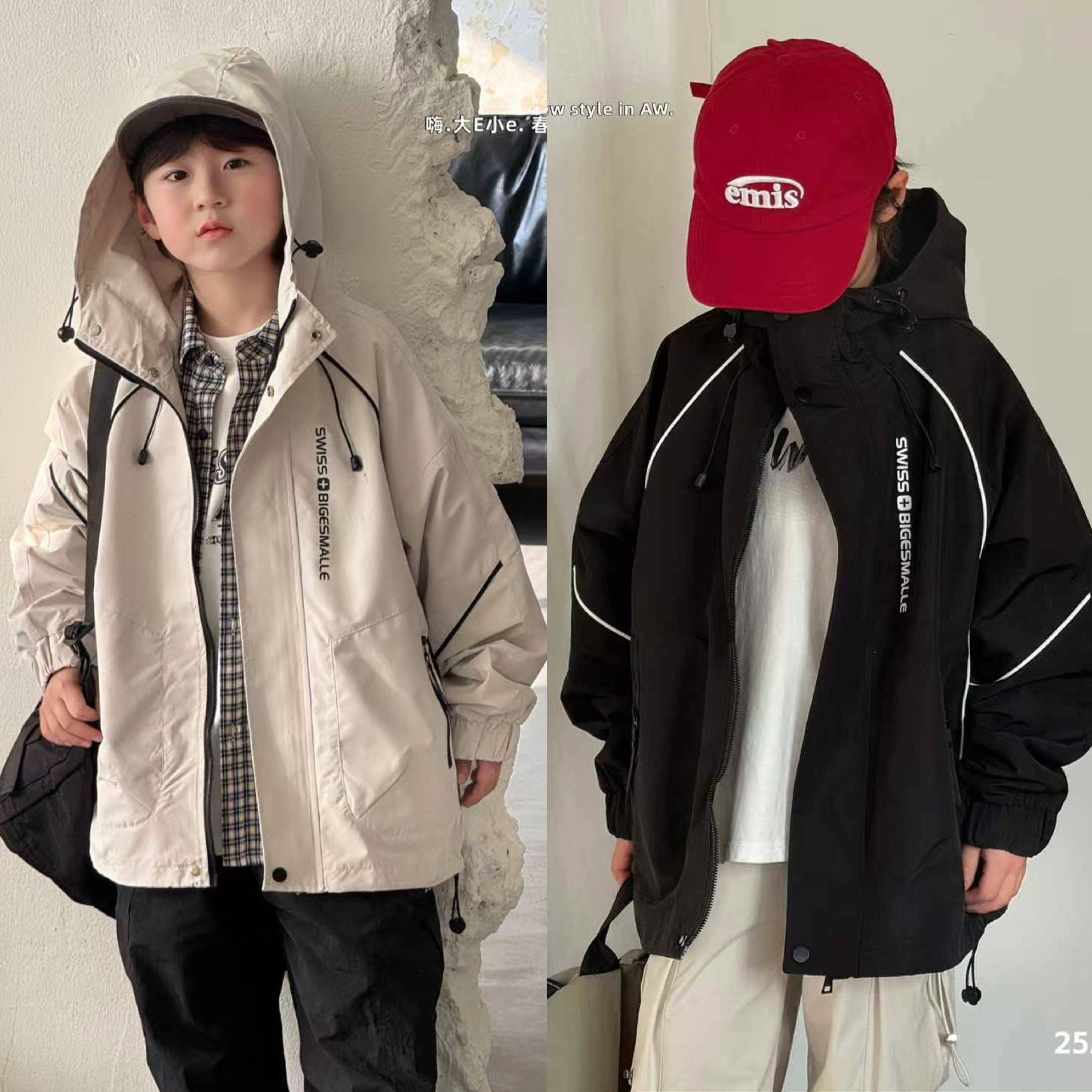 大E小e童装2025春季新品儿童连帽拼接冲锋衣外套中大童夹克衫602