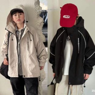 儿童连帽拼接冲锋衣外套中大童夹克衫 新品 602 2025春季 大E小e童装