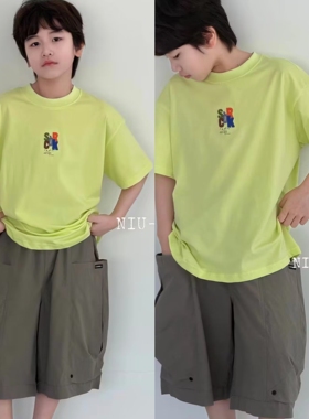 牛哆哆童装2026夏新款男女童中大童圆领果绿色短袖T恤上衣55703