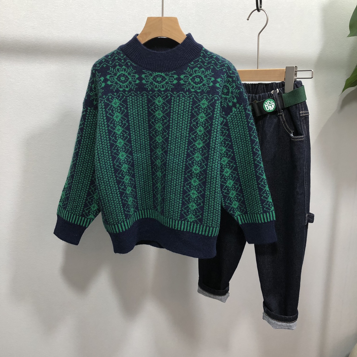 木瓜汁童装冬装新款男女儿童韩版格子套头毛衣针织衫潮58056