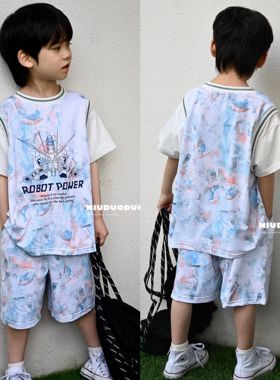 牛哆哆童装夏新款男女童韩版休闲短袖短裤速干运动套装37580