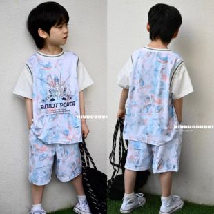 牛哆哆童装夏新款男女童韩版休闲短袖短裤速干运动套装37580