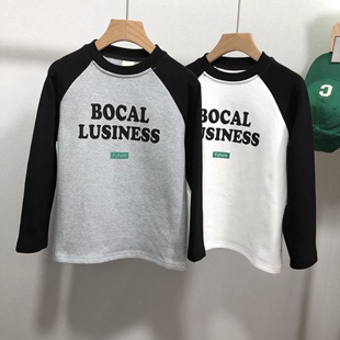 卡芙恰恰童装冬新款男女童黑白插肩纯棉百搭加绒长袖T恤365