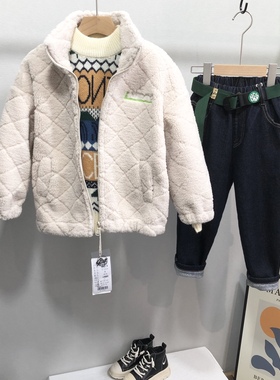牛哆哆童装冬新款男女中大童韩版时尚羊羔绒拉链外套33520