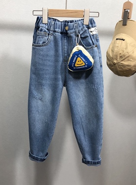 嗨大E小e春季新款男女儿童韩版简约柔软弹力牛仔裤66830