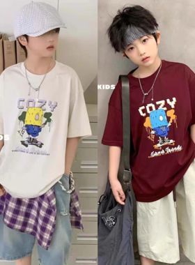 牛哆哆童装2025夏装新款韩版男女童时尚卡通图案纯棉短袖T恤55039