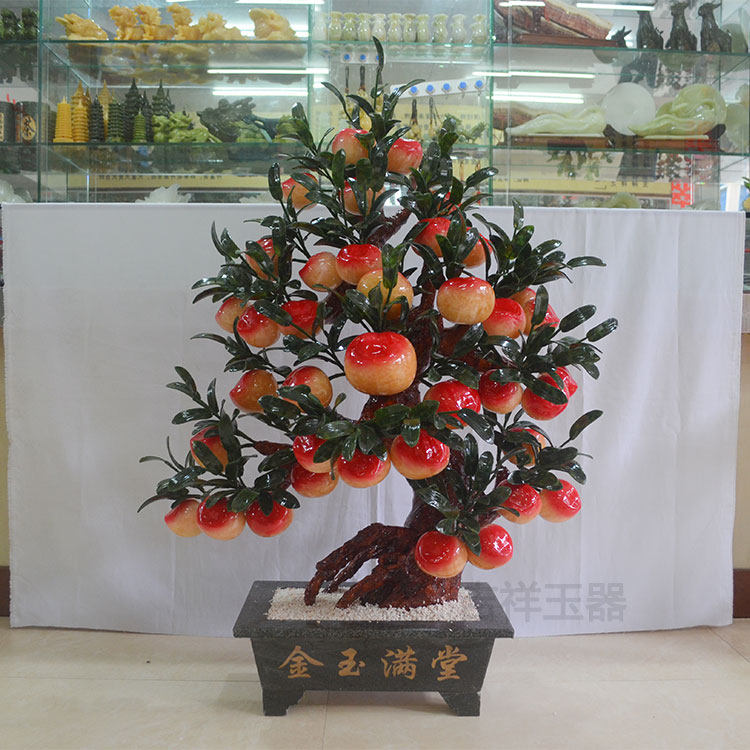 天然玉器摆件特大黄玉38仙桃子盘景仿真花果家居饰品大堂门厅摆设