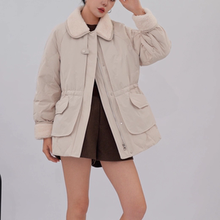 CILI2026新款羊羔毛领羽绒服女中长款收腰显瘦米色外套冬巴恩风