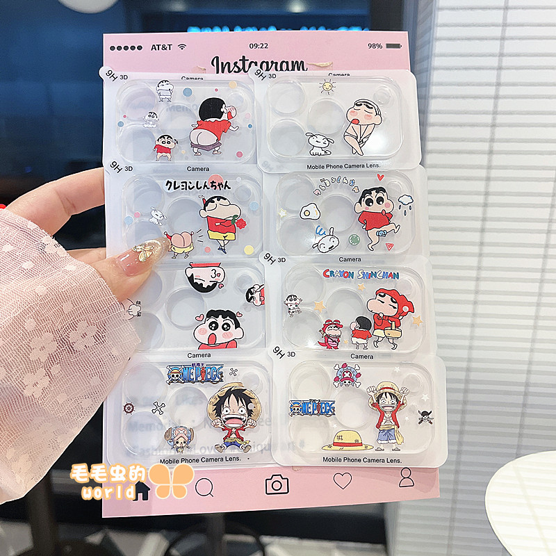 适用苹果卡通一体全包钢化镜头膜