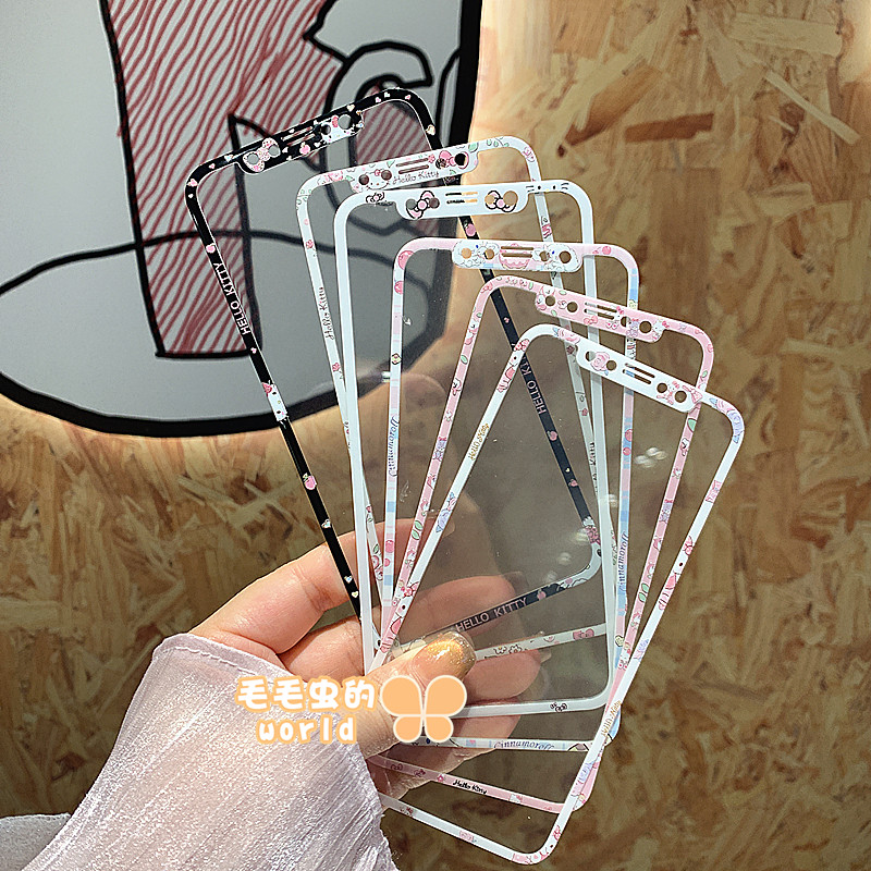 适用iphone可爱卡通手机钢化彩膜