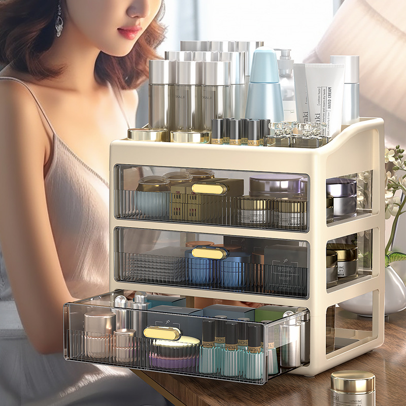 桌面收纳盒多层抽屉式大容量收纳办公室杂物置物架学生宿舍防尘盒