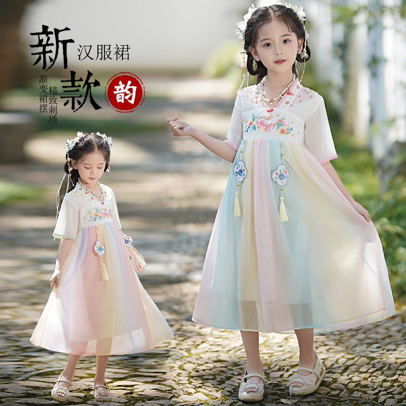 汉服女童连衣裙2025新款夏装中大童国风女孩改良古风超仙公主裙子