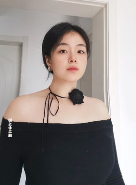 高订质感知性黑色玫瑰花 极细款3mm绑带颈带淑女复古锁骨链项链圈