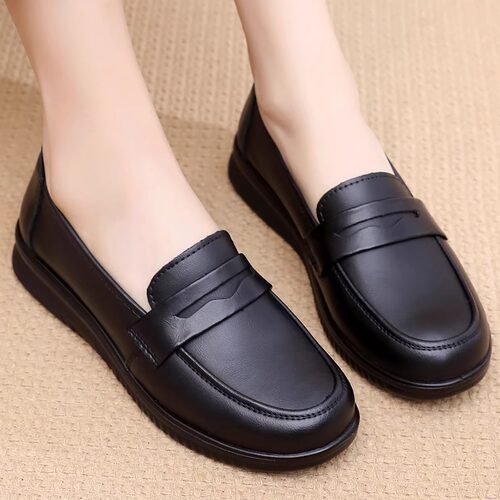 真皮乐福鞋妈妈鞋软底舒适中老年女鞋平底防滑透气老人皮鞋单鞋子