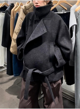 柜上2W+ 纯元~ LEM风金敏喜定织羊驼毛羊毛呢料翻领廓形短款大衣