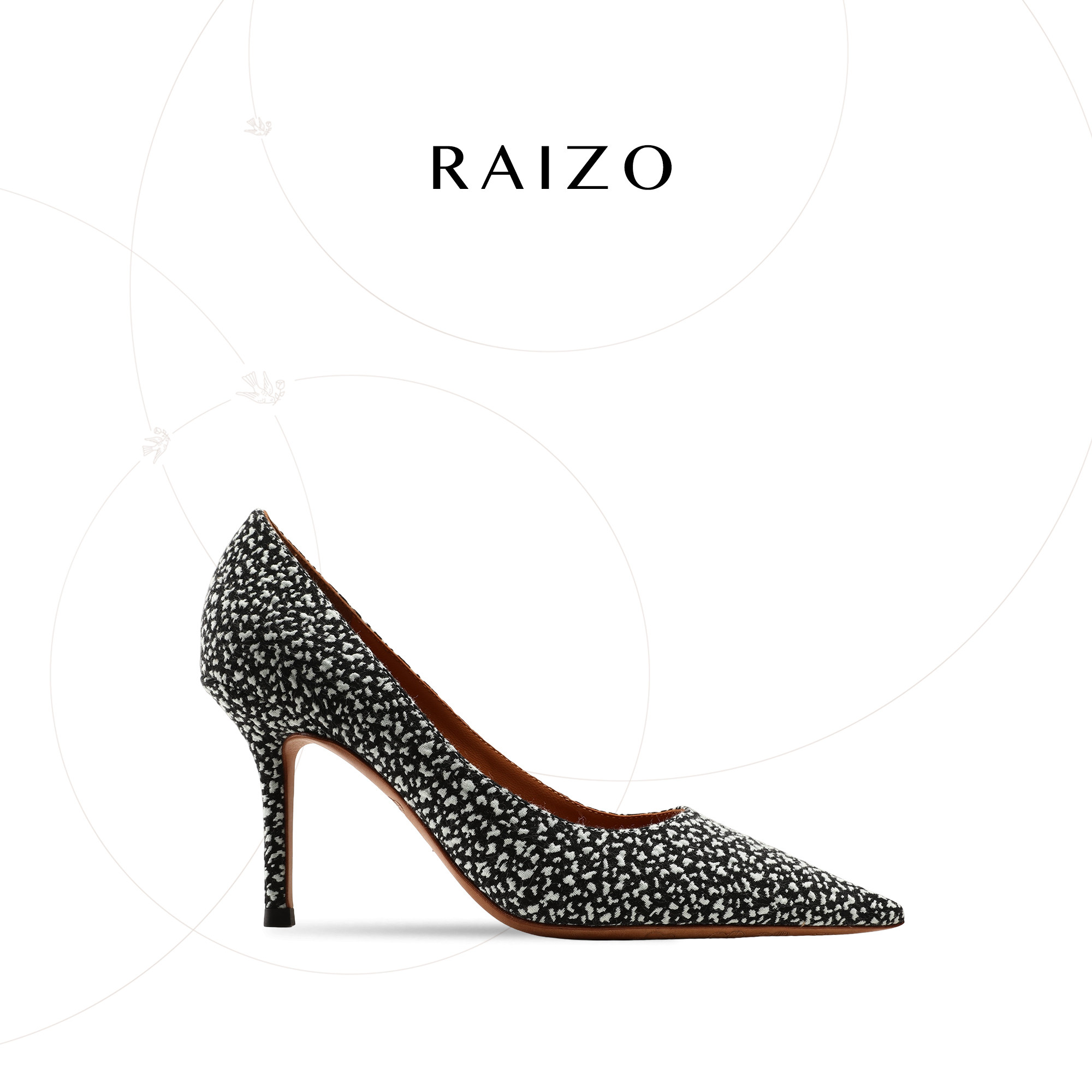 RAIZO 提花墨雪色尖头细跟高跟鞋气质名媛风浅口复古时尚女高级感