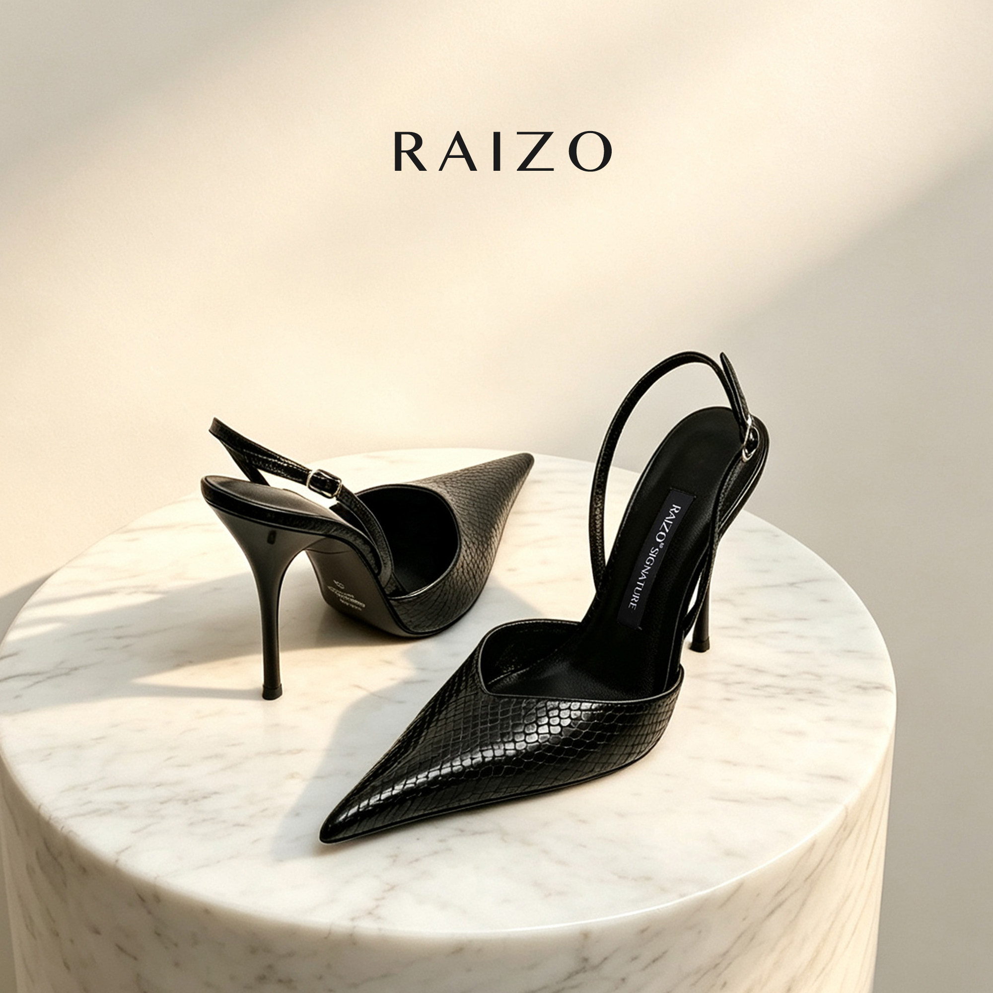 RAIZO手工定制尖头后空细跟凉鞋