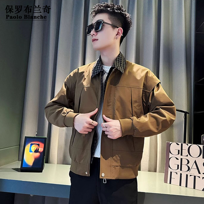 保罗男装外套翻领棒球服男士大码2025时尚宽松春秋新款休闲夹克衫