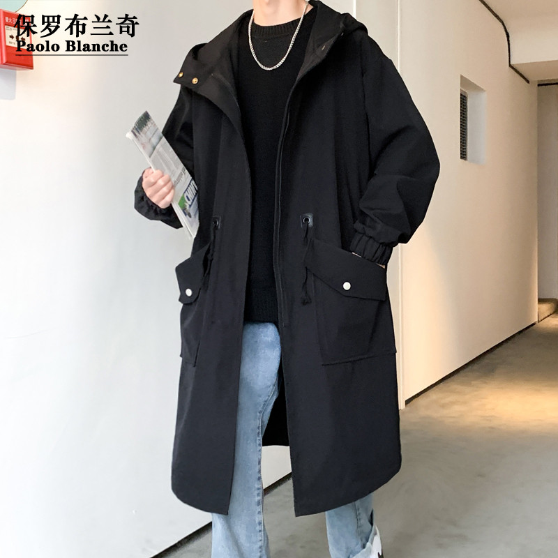 保罗2025秋装纯色男大码百搭休闲宽风衣外套立领风衣外套潮流