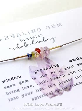 彩色天然水晶丝线治愈手绳 抽拉绳 美国 Dogeared 正品