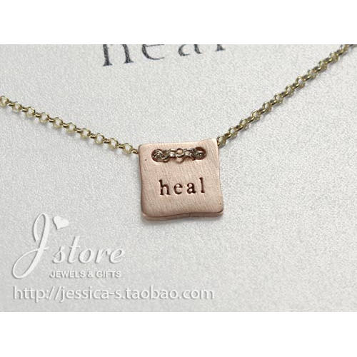 银镀金许愿项链※mantra银镀玫瑰金【heal】小方牌Dogeared正品
