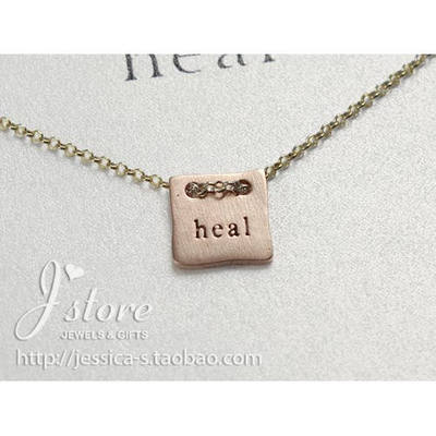 银镀金许愿项链※mantra银镀玫瑰金【heal】小方牌Dogeared正品