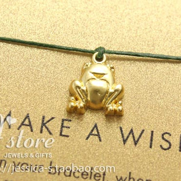 上蜡亚麻线 925银镀金 【青蛙】吊坠 许愿手绳 美国Dogeared正品