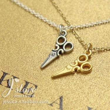 剪刀造型 许愿项链 925银 银镀金链锁骨链 美国Dogeared正品