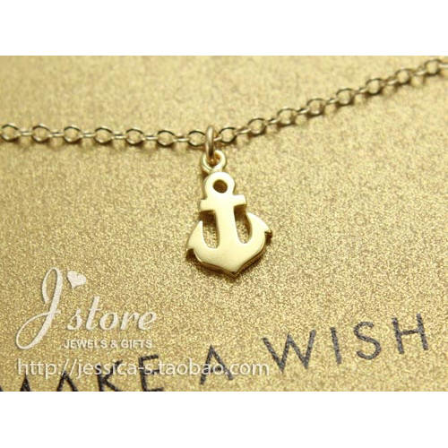 925银镀金链【平面船锚】吊坠 许愿手链 美国 Dogeared 正品