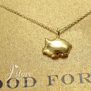 小猪存钱罐 许愿项链 银镀金锁骨链 银色饰品 美国Dogeared正品