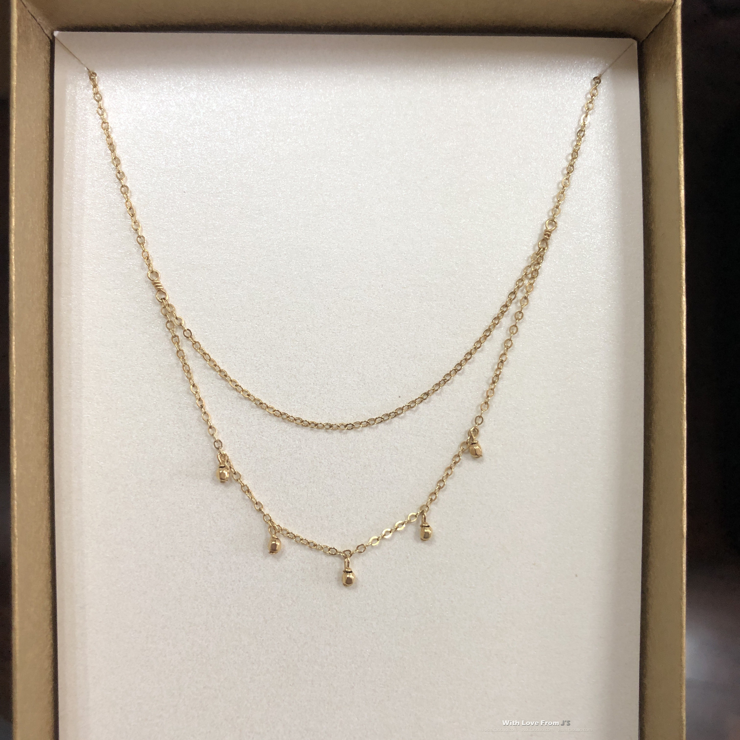 银镀金 悬垂小珠珠 小双层 许愿项链 礼盒装 美国 Dogeared 正品