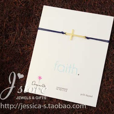 横十字架手绳  金色 银色十字深蓝色抽绳手绳 美国 Dogeared 正品