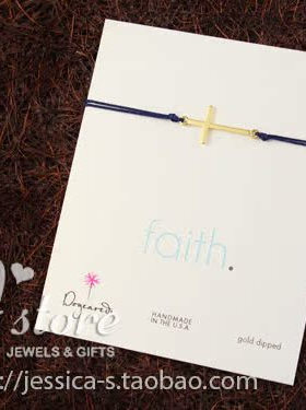 横十字架手绳  金色 银色十字深蓝色抽绳手绳 美国 Dogeared 正品