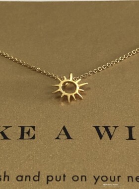 太阳光芒锁骨链 银镀金许愿项链 线条太阳 美国 Dogeared正品