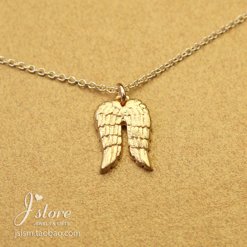 天使翅膀银镀金银项链单边翅膀